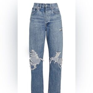 AGOLDE JEANS DESTROYED KNEES BUSTED KNEES MID RISE SIZE 27 or 4 DISTRESSED